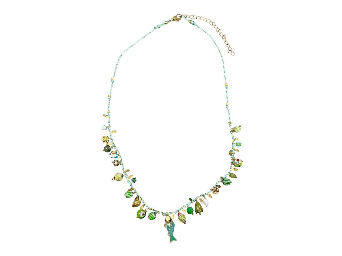 Multiple Aquatic Charms Necklace on Cord