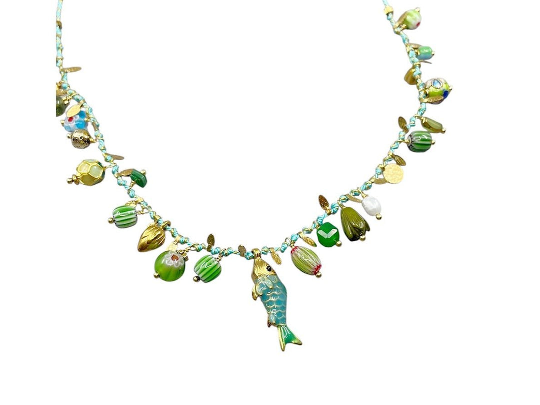 Multiple Aquatic Charms Necklace on Cord