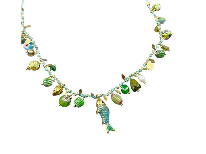 Multiple Aquatic Charms Necklace on Cord
