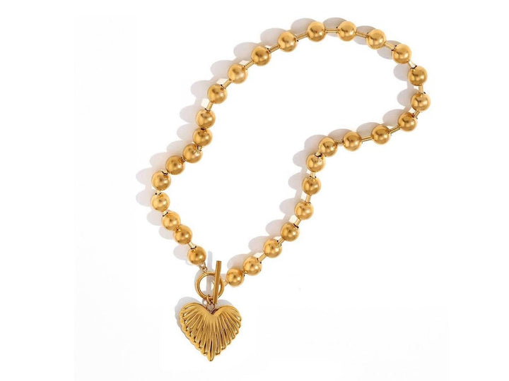 Gold Ball Chain with Rayed Heart Charm