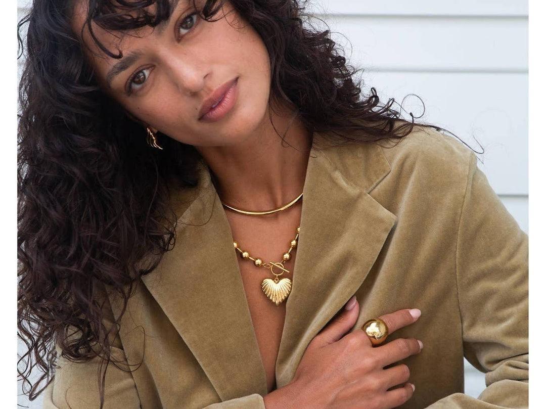 Gold Ball Chain with Rayed Heart Charm
