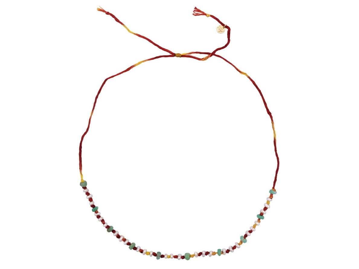 Chrysoprase and Pearl Cord Necklace