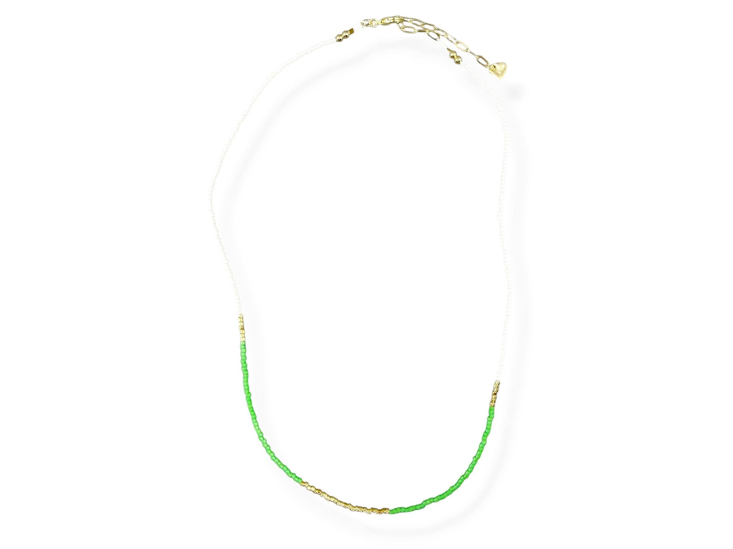 White, Green, and Gold Bead Necklace