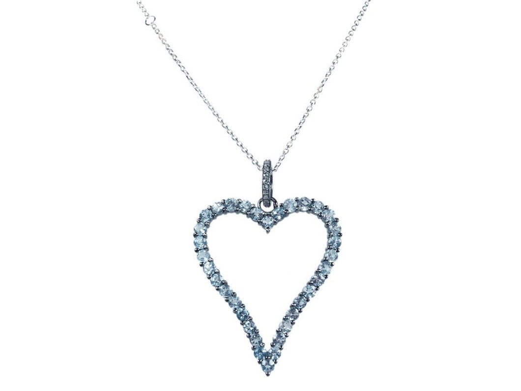 SS XL Clear Quartz and Diamond Heart Necklace