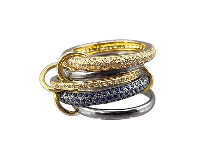 14k Five Band Diamond and Sapphire Ring