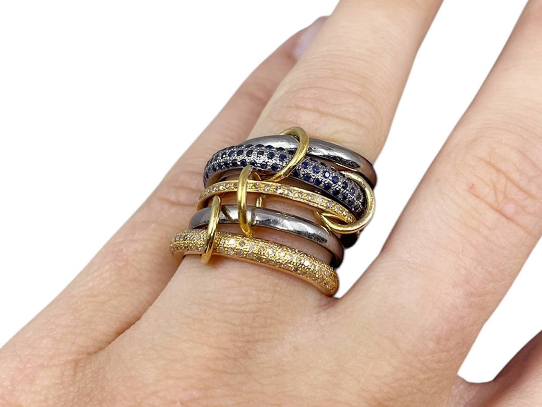 14k Five Band Diamond and Sapphire Ring