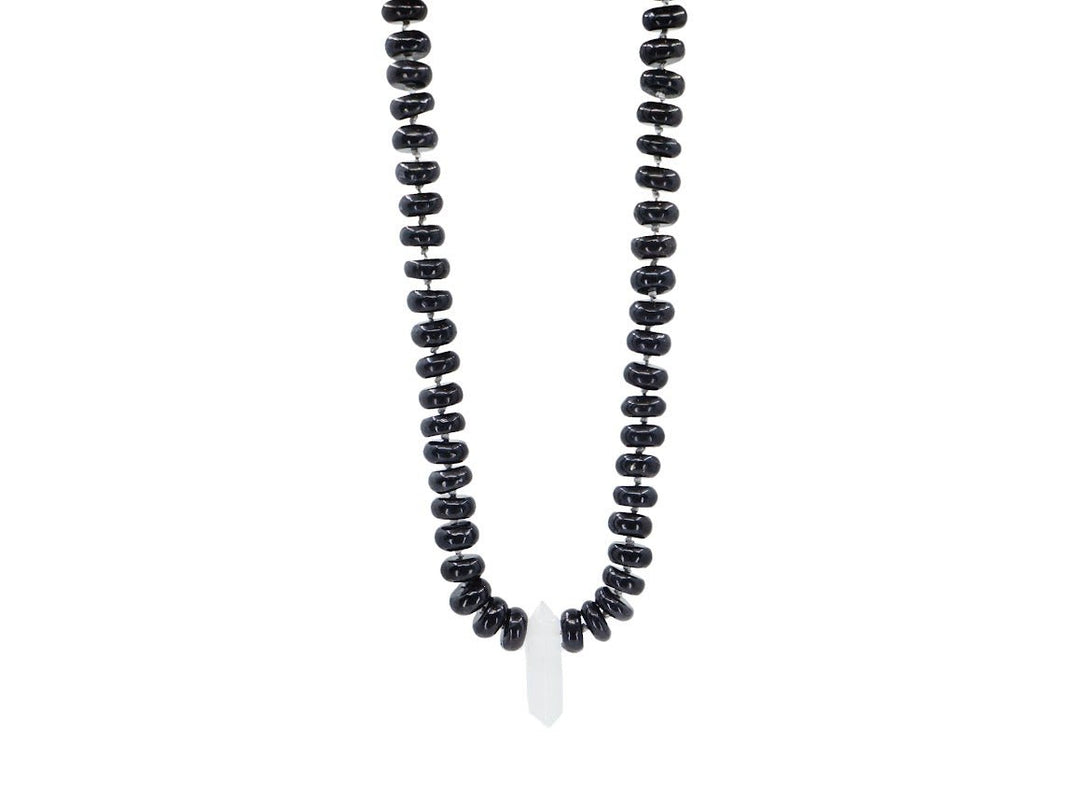 Shungite Strand Necklace with Clear Crystal Quartz Double Point.