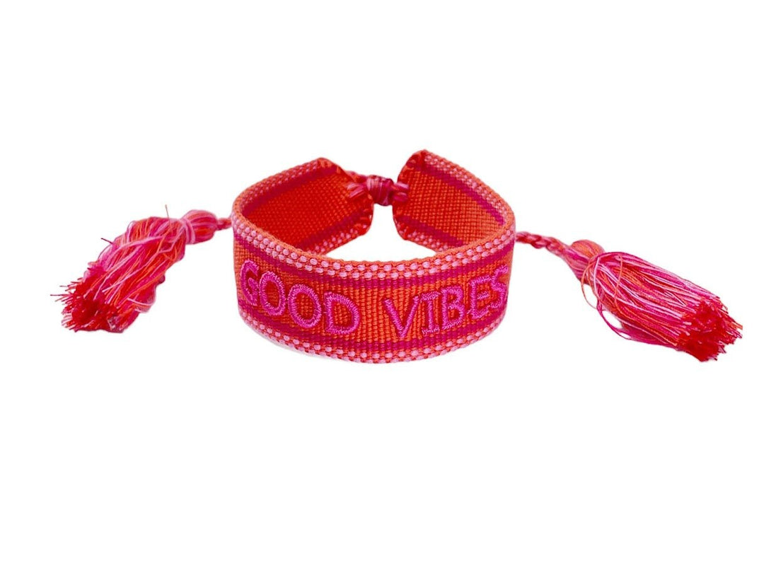Orange and Pink Woven GOOD VIBES Bracelet