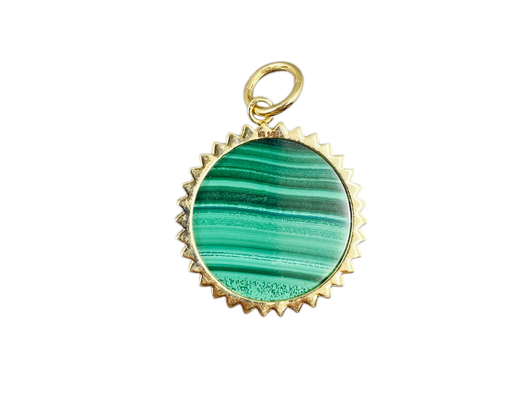 14k Malachite and Diamond Round Moon and Star Charm