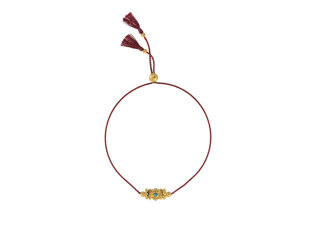 Woven Red Thread Rakhi One Bracelet with Turquoise Bead