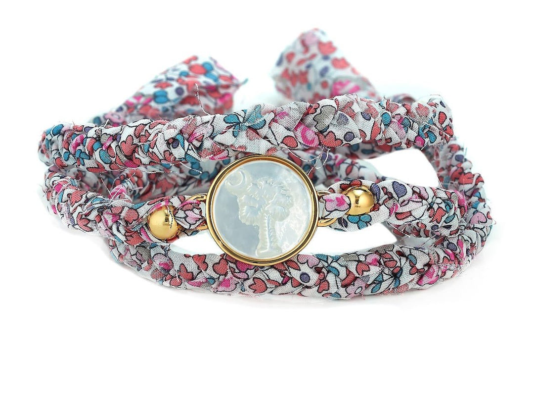 Pink Liberty Wrap Bracelet with Palm and Crescent Moon Charm