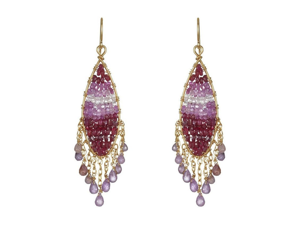 Faceted Burmese Ruby and Sapphire Drop Earrings
