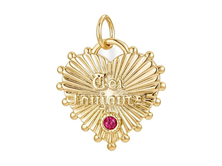 Gold "Toi Toujours" Heart Charm with Red CZ