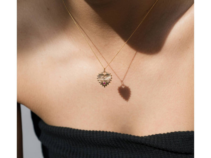 Gold "Toi Toujours" Heart Charm with Red CZ