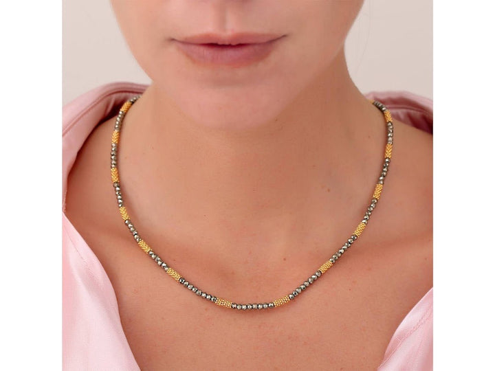 Pyrite and Gold Beaded Choker Necklace