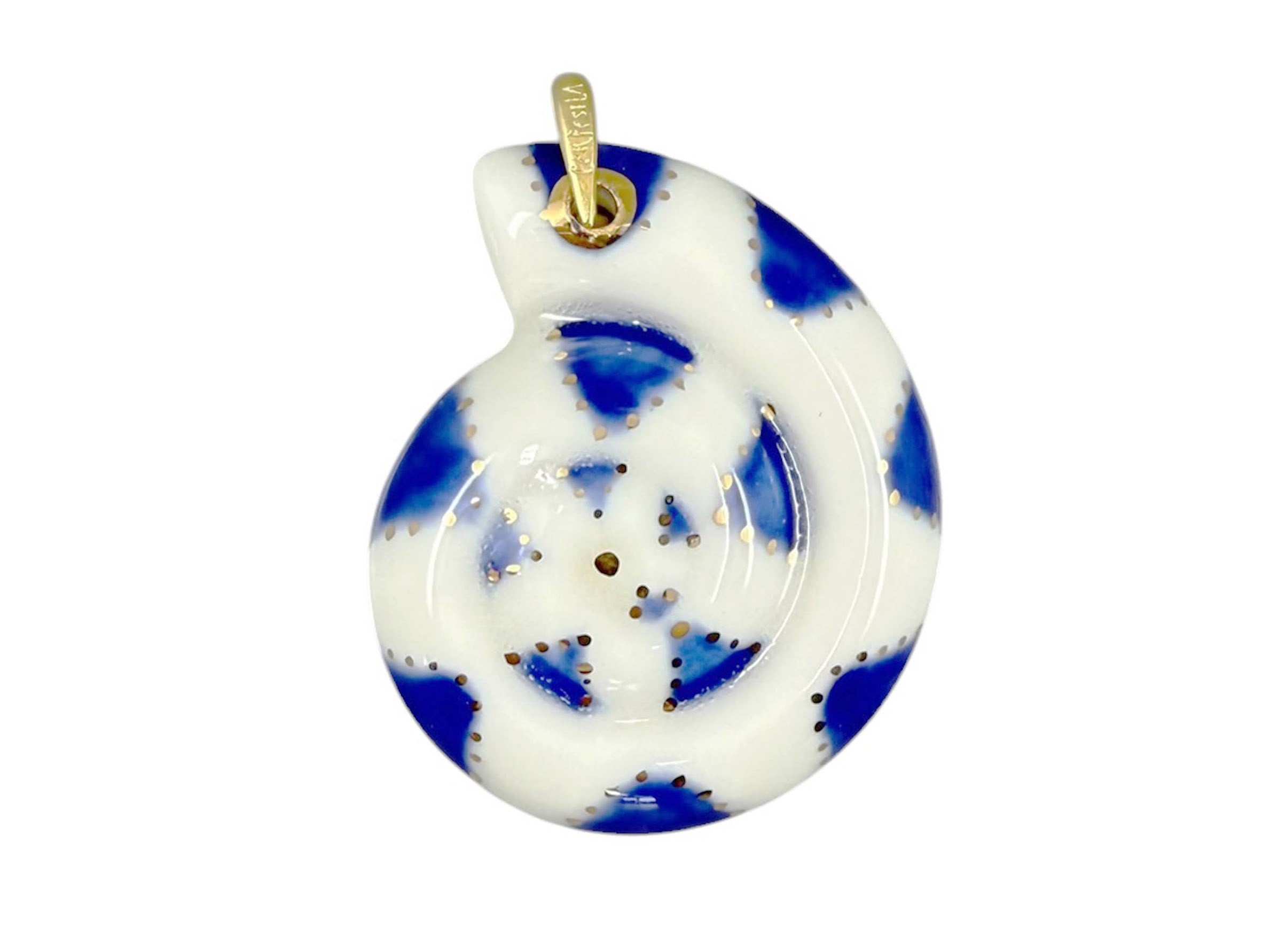 Small Blue and White Triangle Ammonite Charm Necklace
