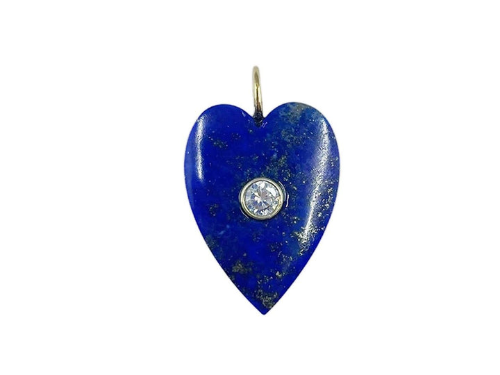 Lapis Elongated Heart Charm with White Topaz Stone