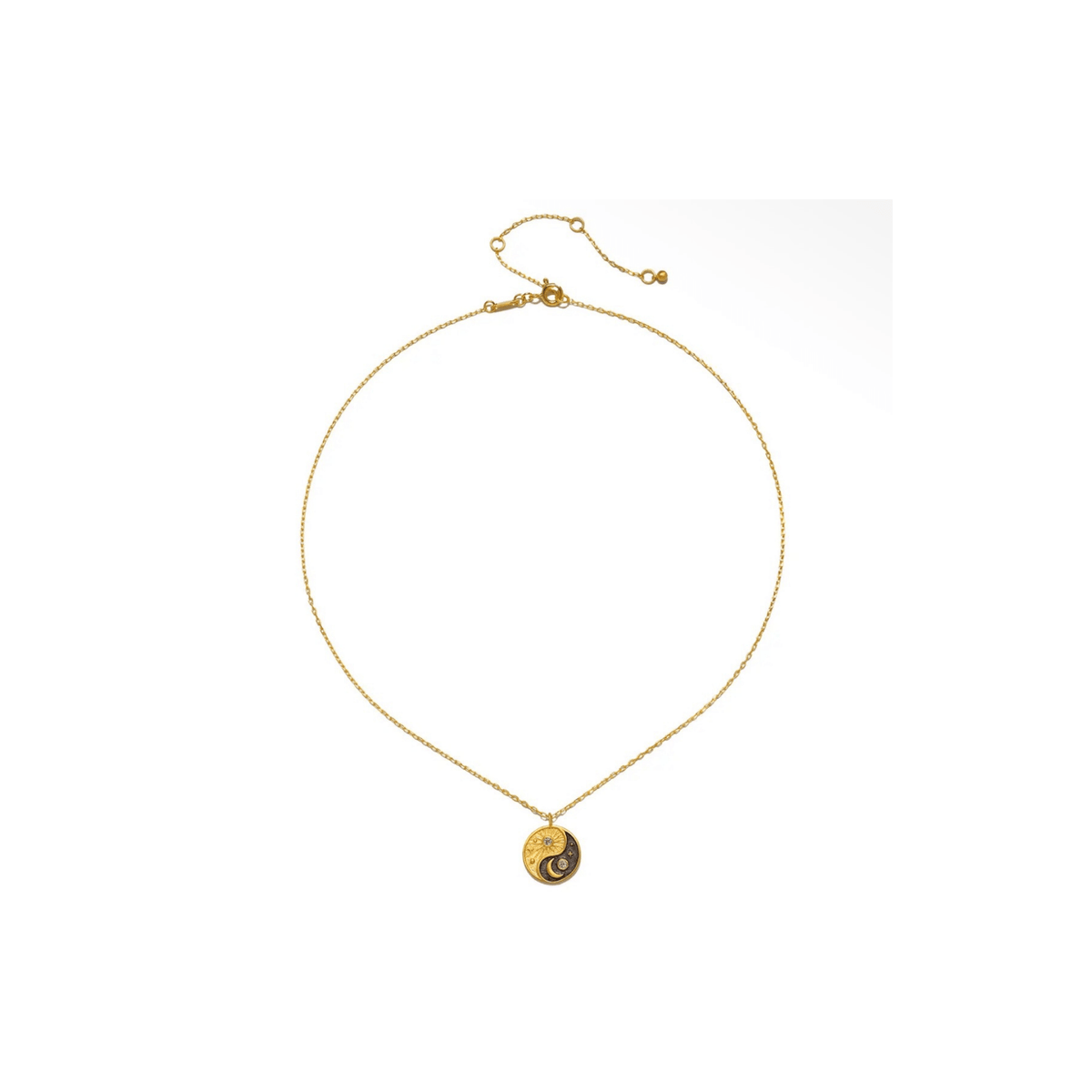 Gold and White Topaz Yin Yang Charm Necklace