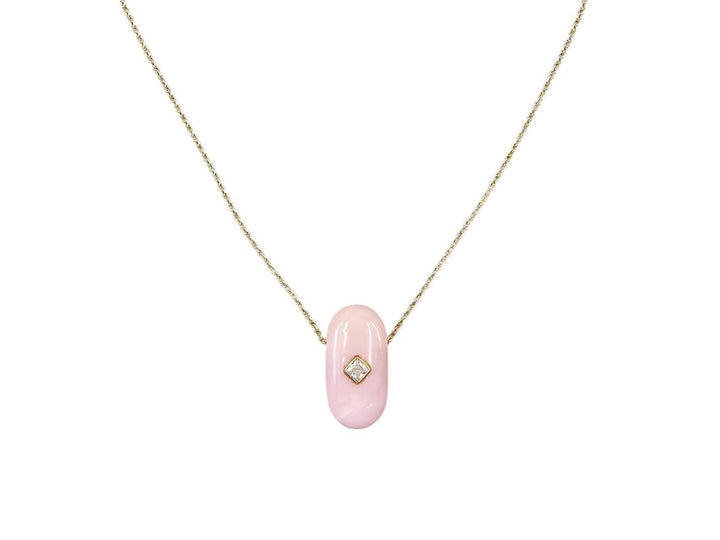 Pink Opal Pill Necklace with White Topaz