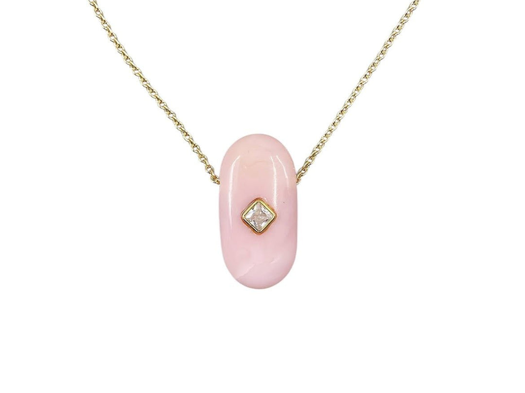 Pink Opal Pill Necklace with White Topaz