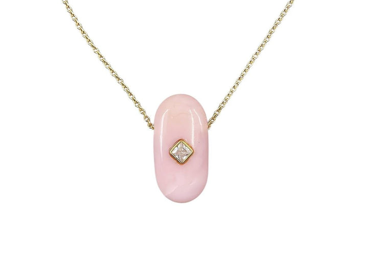 Pink Opal Pill Necklace with White Topaz