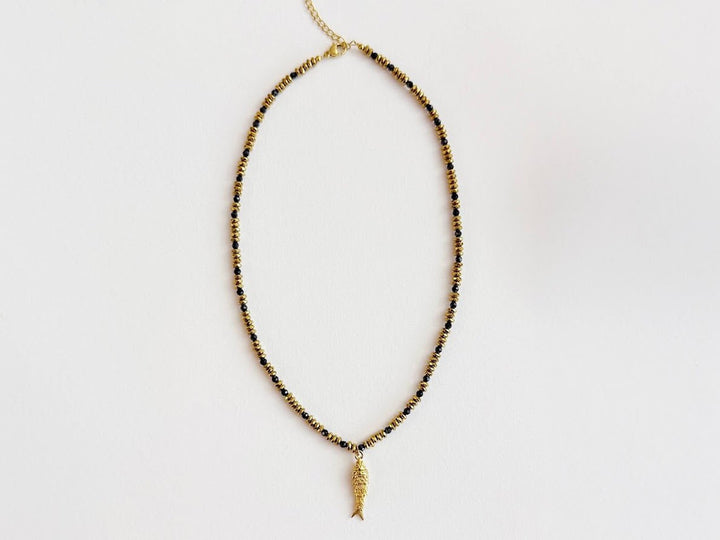 Blue Bead Necklace with Fish Charm