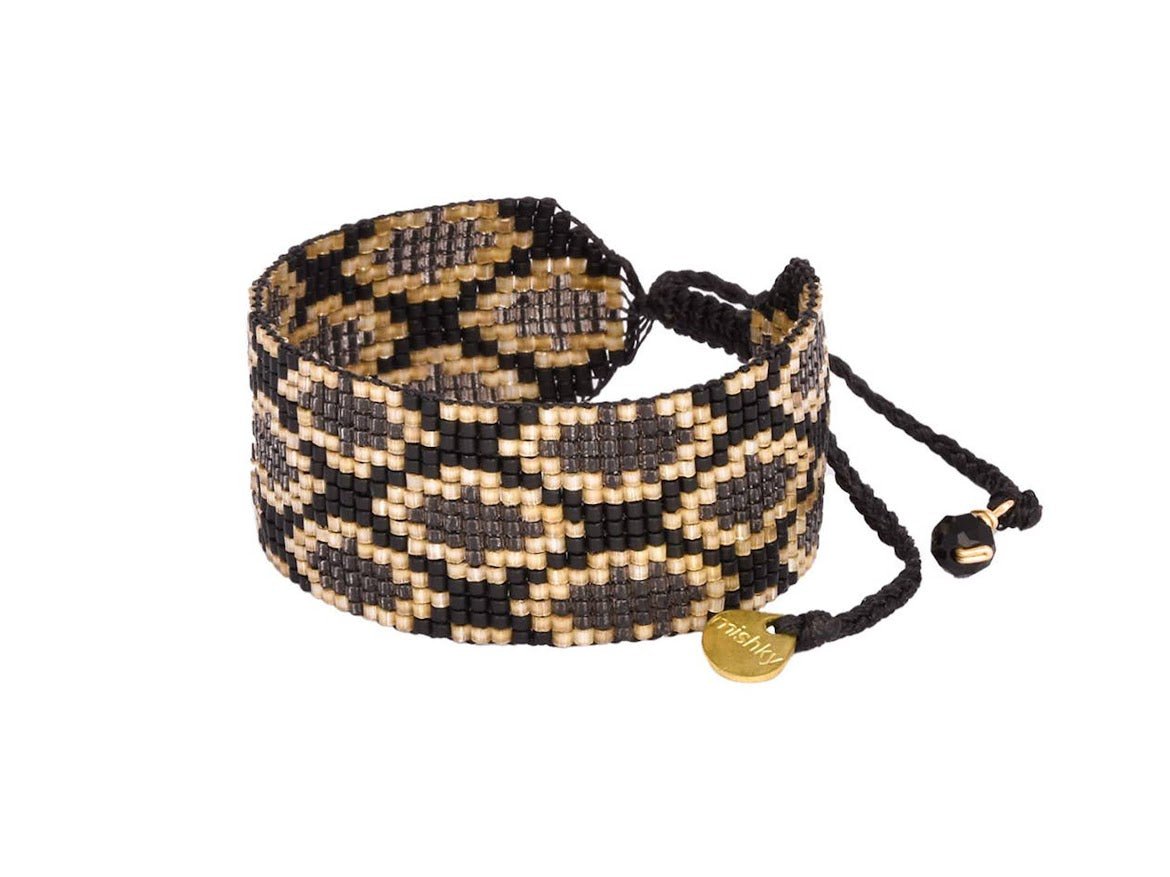 Black, Gray, and Beige Evil Eye  Beaded Bracelet