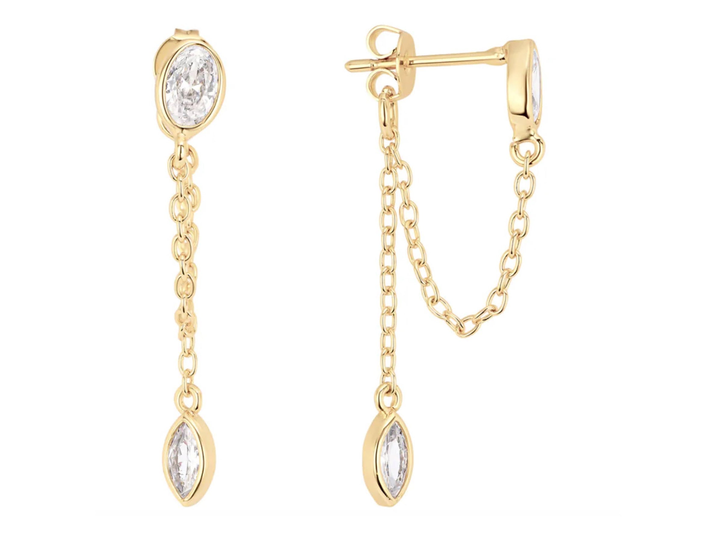 Gold Chain Drop Earrings with Pear and Oval CZs