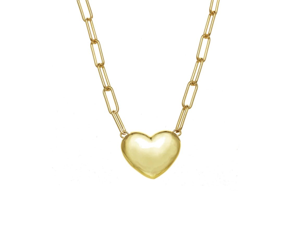 Gold Puffy Heart Charm Necklace