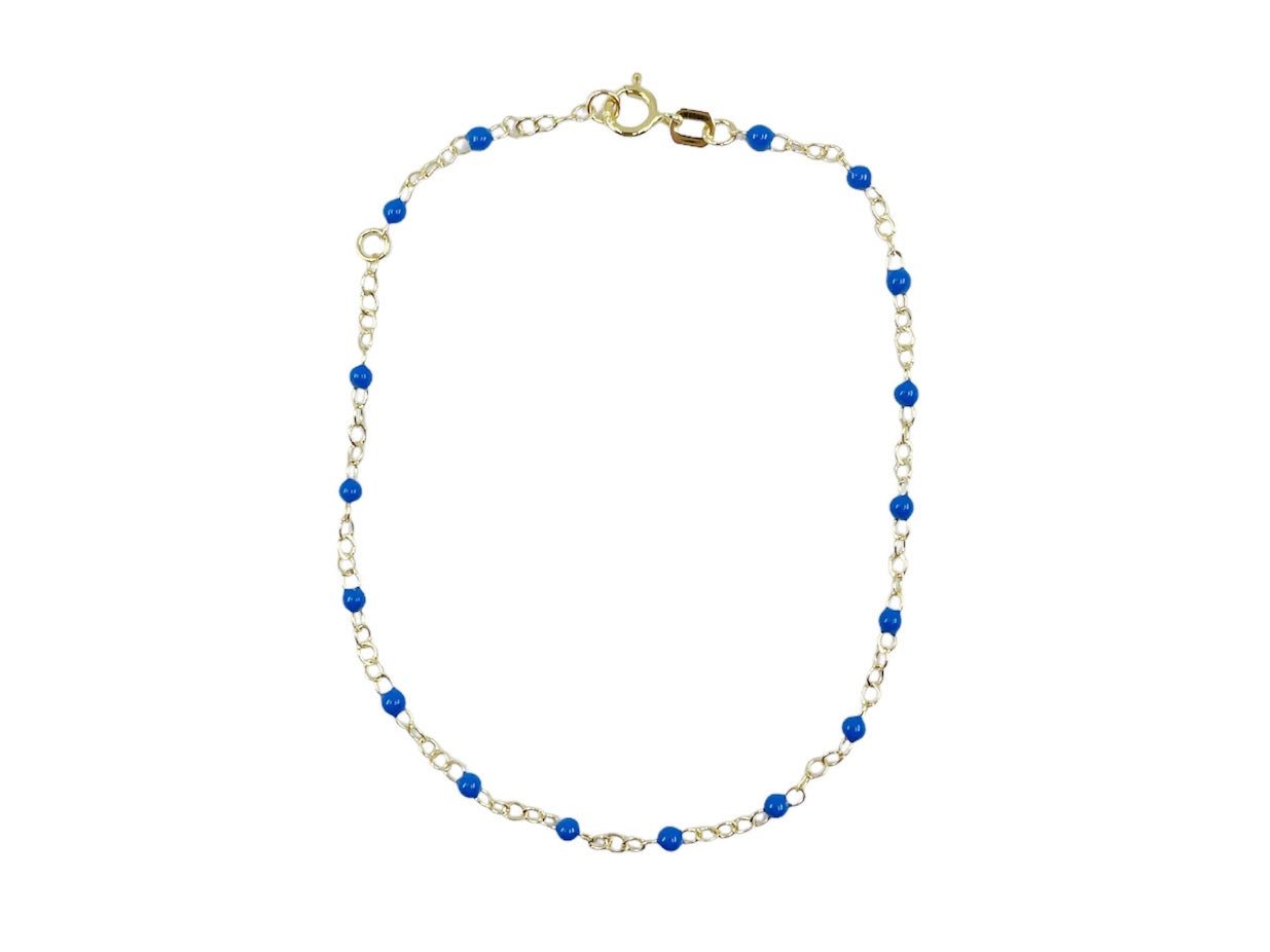 14k Piatto Chain Bracelet with Cobalt Enamel Beads