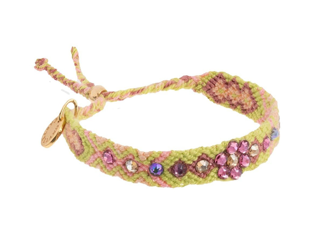 Citrus Green Woven Friendship Bracelet with Crystals.