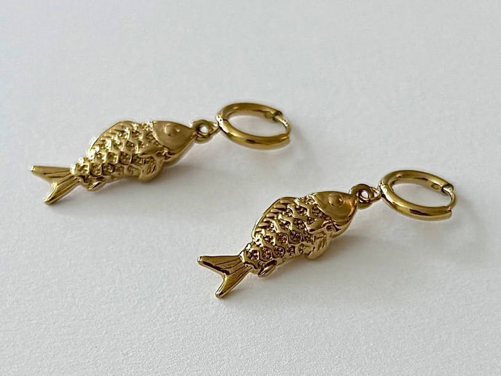 Gold Fish Charm Earrings