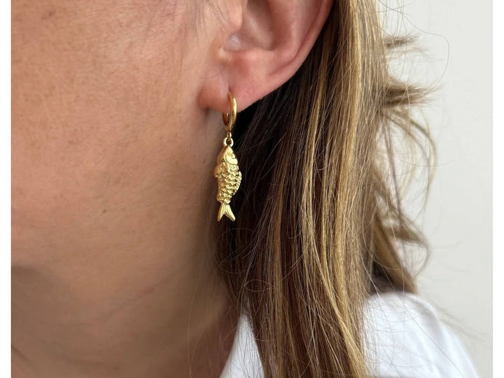 Gold Fish Charm Earrings