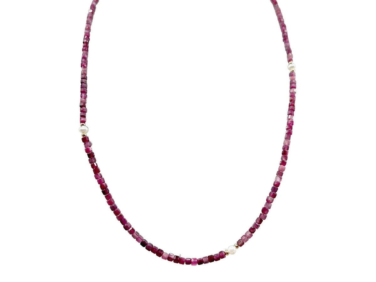 Pink Tourmaline and Gold Bead Necklace