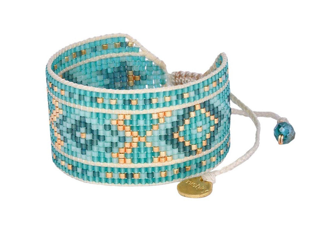 Turquoise, Gold, and White Diamond Beaded Bracelet