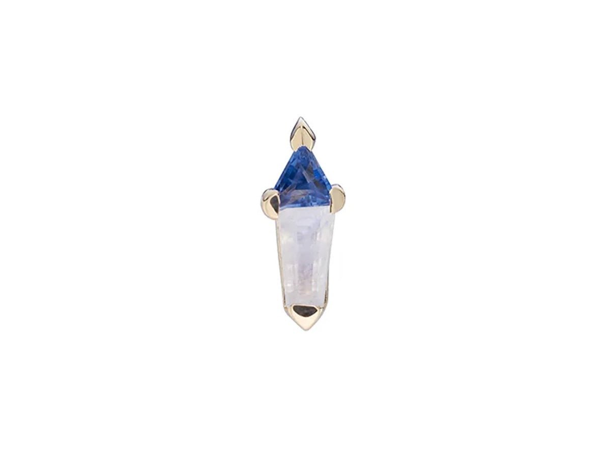 9k Mini Prism Stud Earrings with Sapphire and Moonstone