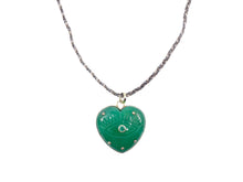 Load image into Gallery viewer, 10k Green Chrysoprase Heart Necklace with Carved Evil Eye and Emerald
