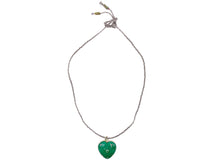 Load image into Gallery viewer, 10k Green Chrysoprase Heart Necklace with Carved Evil Eye and Emerald
