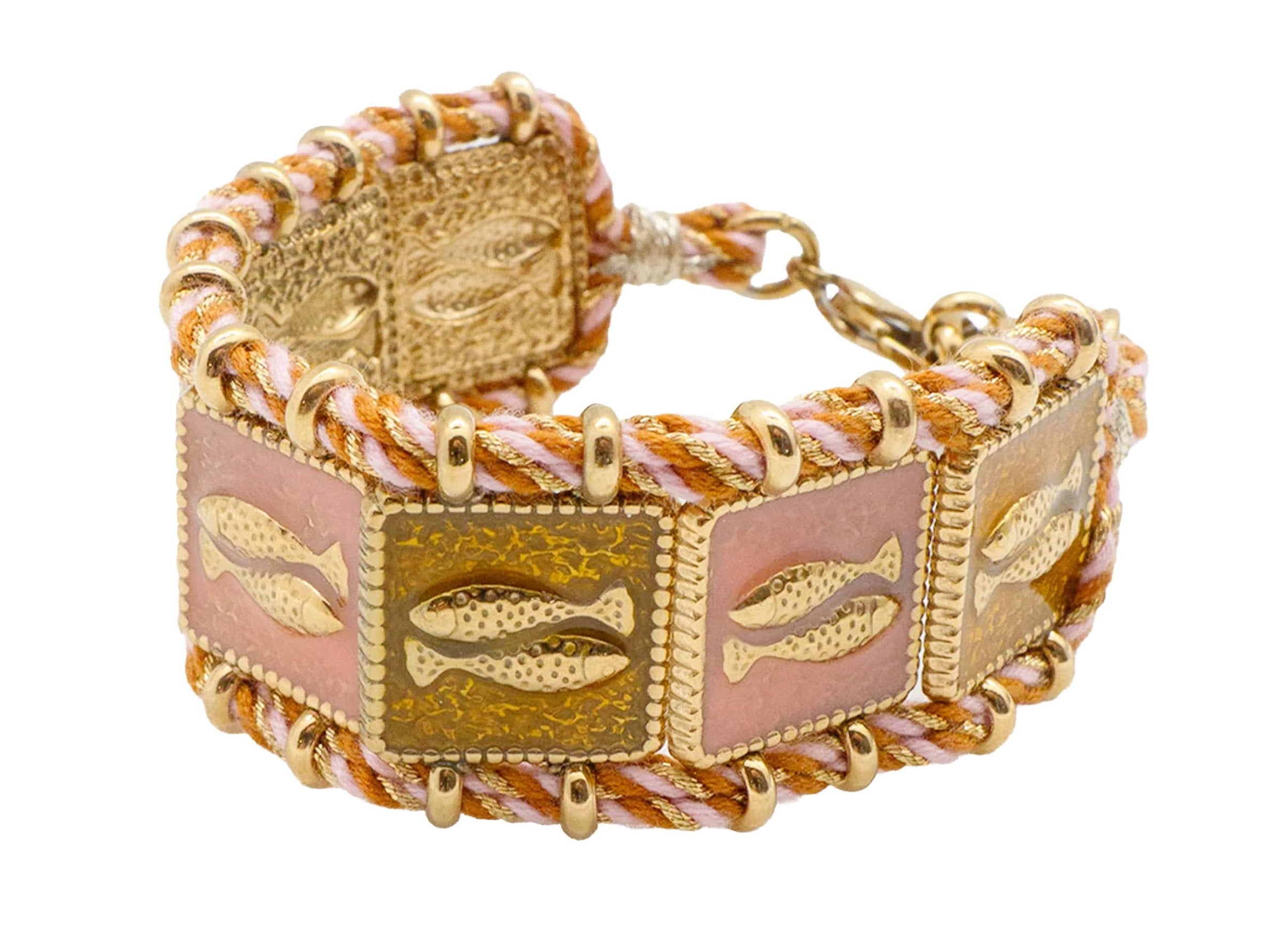 Ochre and Pink Bracelet with Golden Fishes