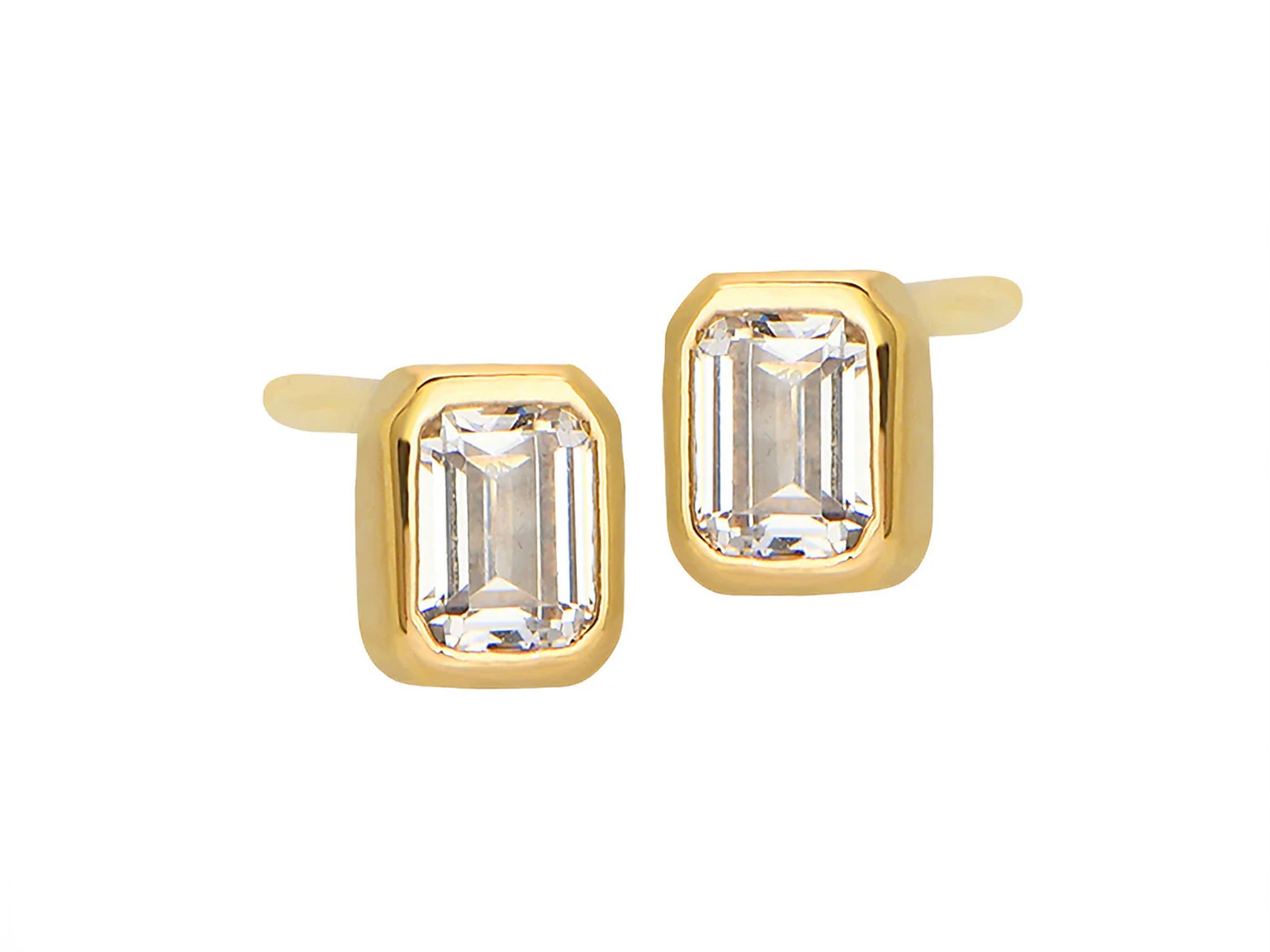 Gold Stud Earrings with Emerald-Cut CZs