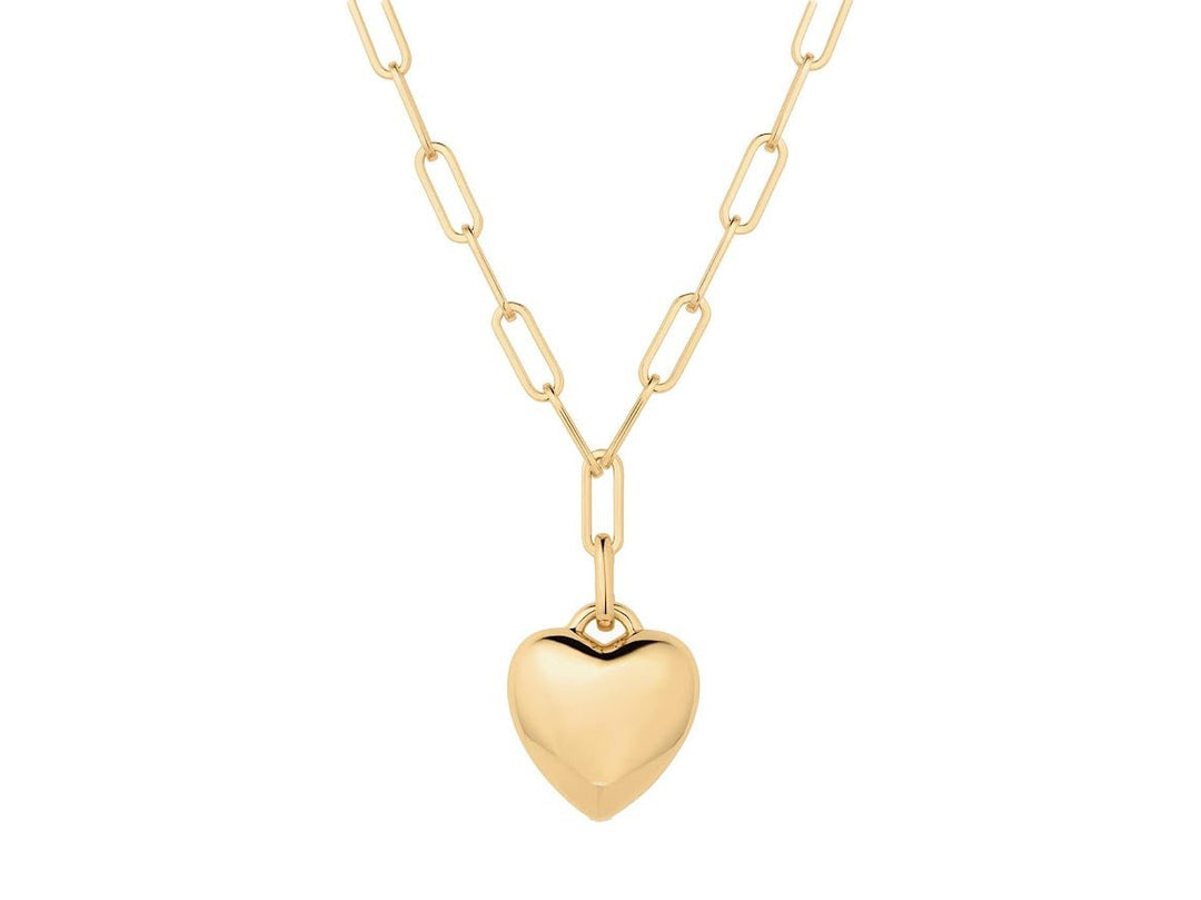 Gold Puffy Heart Charm Necklace