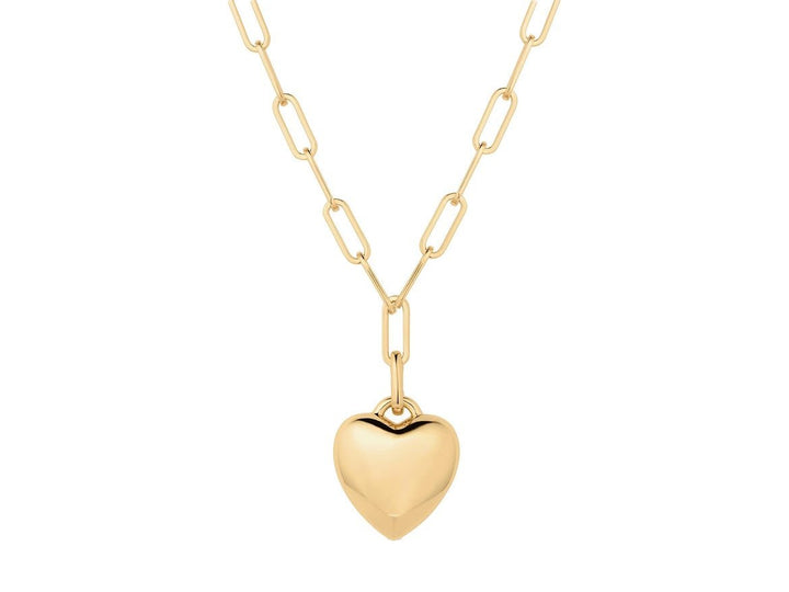 Gold Puffy Heart Charm Necklace