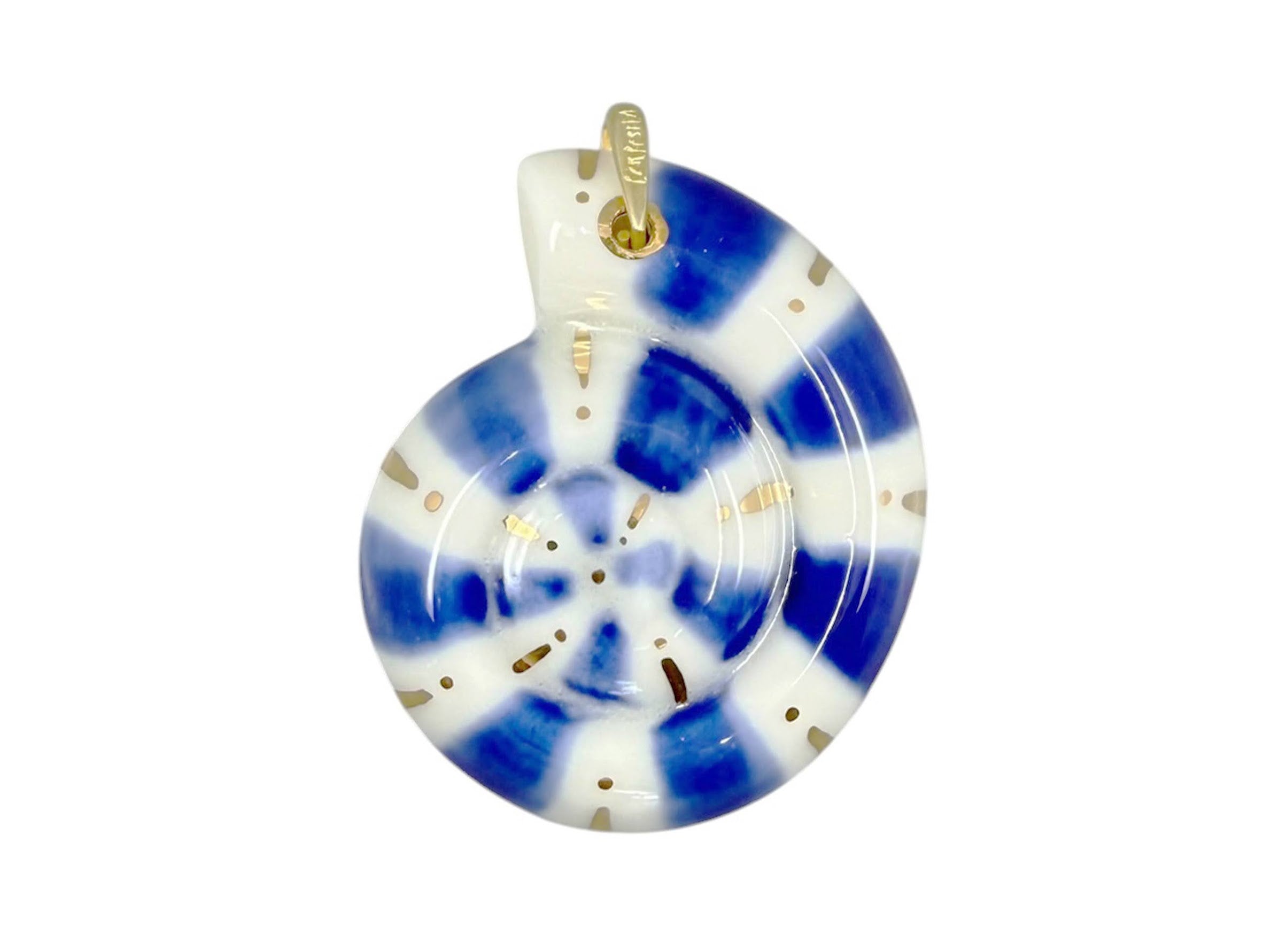 Small Blue and White Wide Stripe Ammonite Charm Necklace