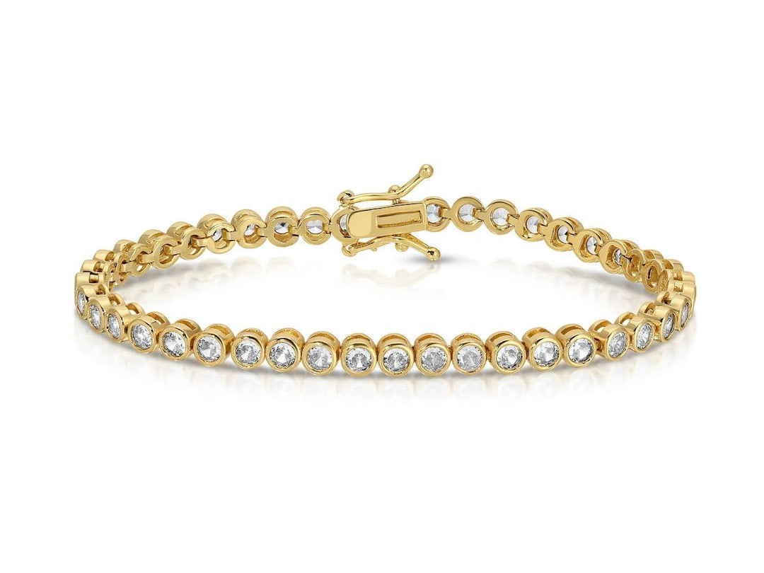 Gold Tennis Bracelet with Round CZs