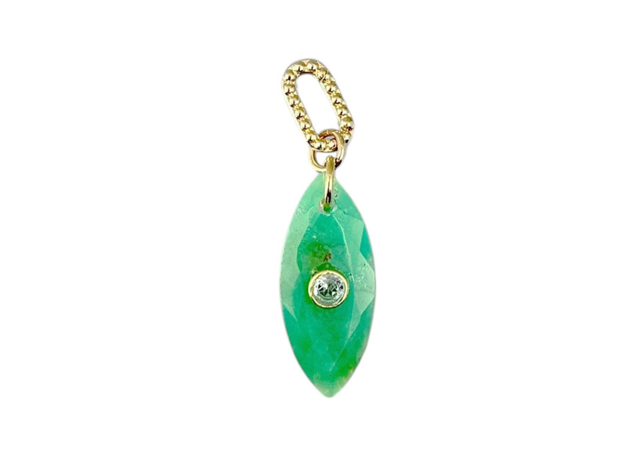 Chrysoprase Evil Eye Charm with Natural Zircon