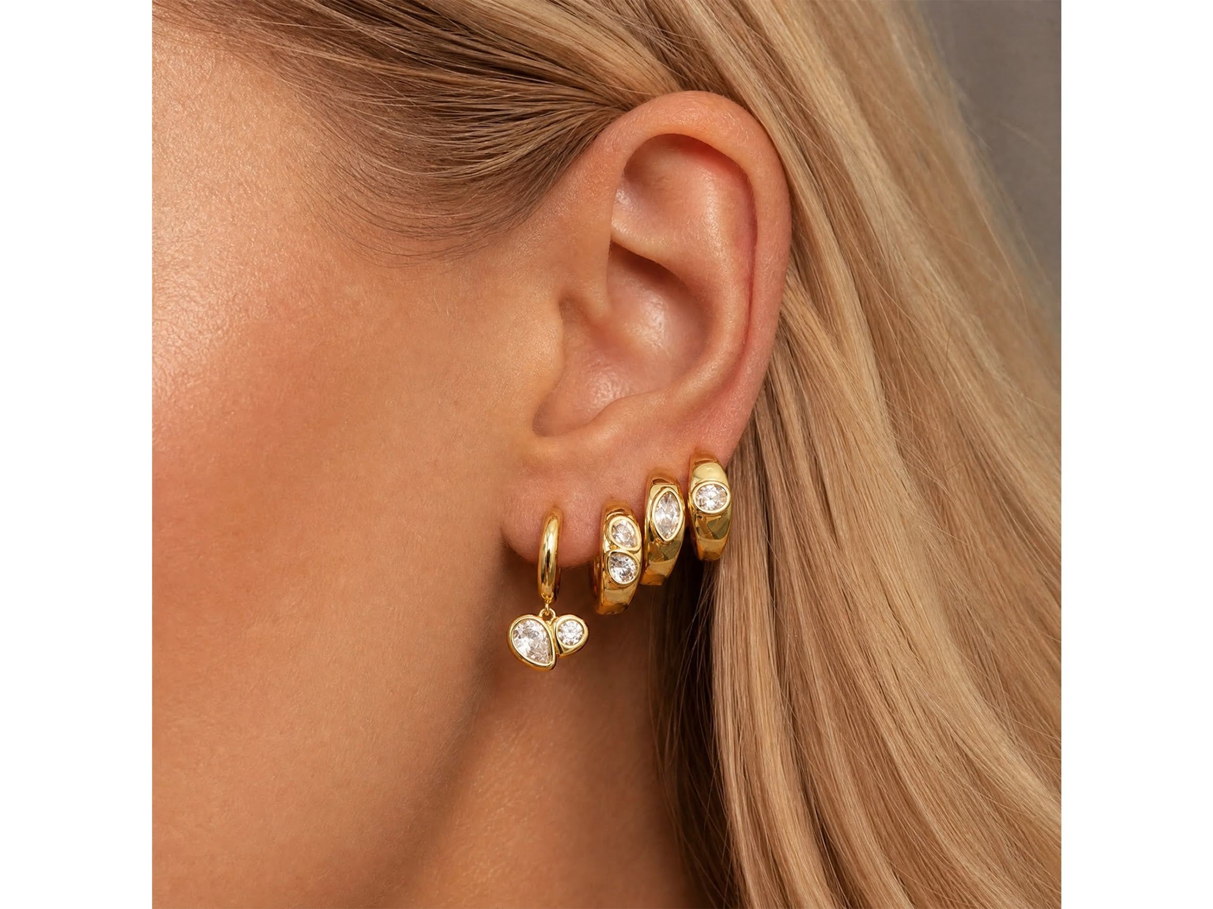 Double Pear-Shaped CZ Huggie Hoops