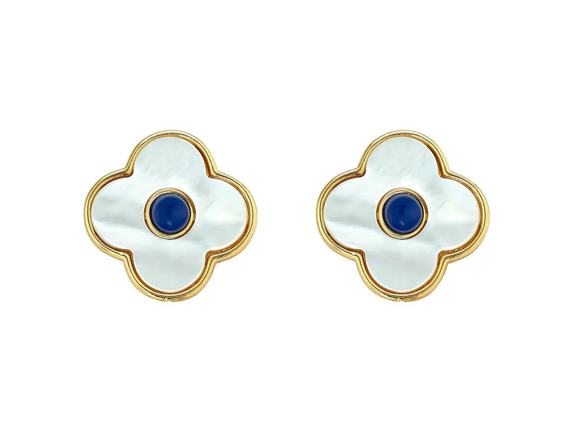 MOP and Lapis Clover Stud Earrings