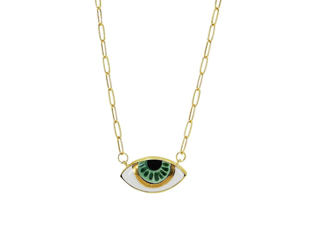 Handpainted Green Evil Eye Necklace