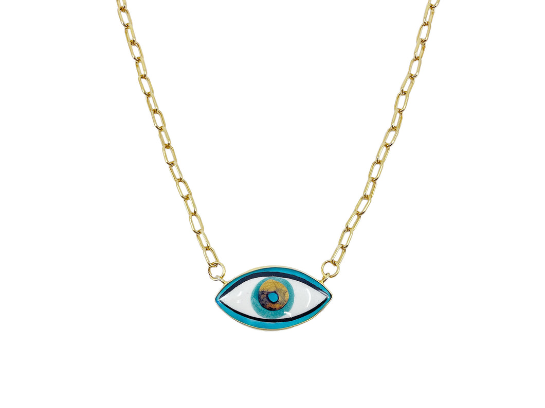 Light Blue and Teal Handpainted Evil Eye Necklace
