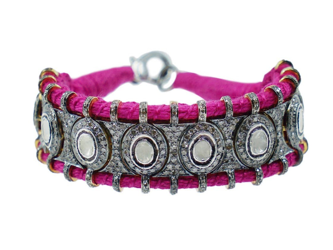 SS Handmade  Hot Pink Macrame Diamond Bracelet